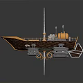 Detailed Steampunk Wooden Boat Model With Yellow Chimney Mast And Side Propellers