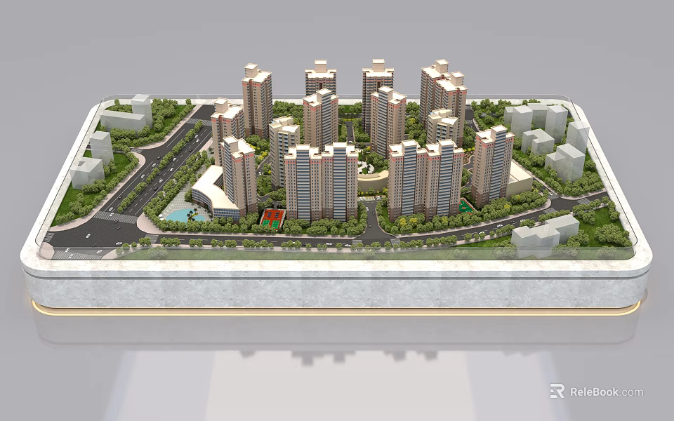 Professional Commercial Equipment for Residential Model Display with High Rise Buildings Greenery and Roads 3d model 