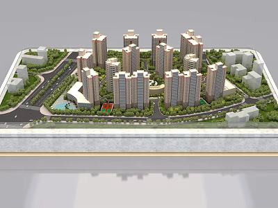Professional Commercial Equipment for Residential Model Display with High Rise Buildings Greenery and Roads 3d model
