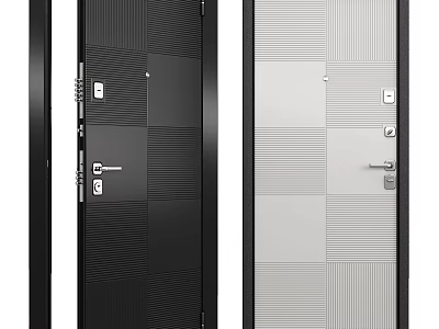 Modern Black And White Hinged Door With Panel Design Textured Surface And Door Lock 3d model