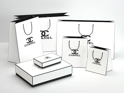 Chanel Luxury Shopping Bags And Elegant Gift Boxes In Assorted Sizes 3d model