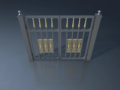 Double Swing Doors With Gray Metal Frame And Golden Ornate Patterns 3d model