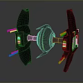 Futuristic Sci-Fi Aircraft With Black Body Green Accents Winged Frame Spherical Core And Weapon Attachments