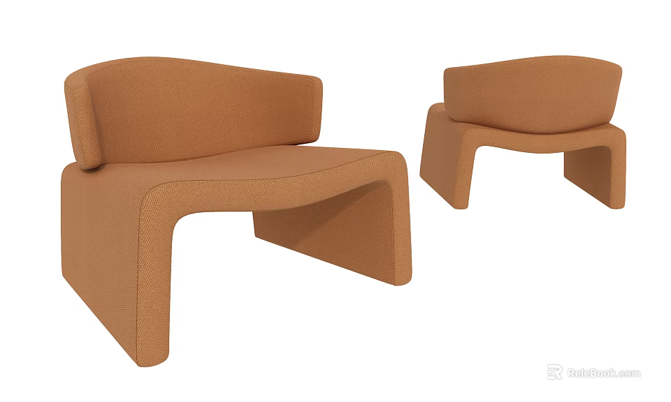 Modern Brown Fabric Single Seater Sofas with Minimalist Unique Design 3d model 