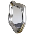 Unique Shaped Silver Metal Mirror With Modern Curved Frame Reflecting Living Room Sofa
