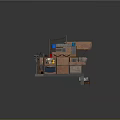 Cartoon Scene of Quaint Brick Buildings With Colorful Awnings Small Shops and Signboards