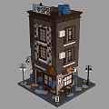 Charming Miniature Store Building With Pancakes Sign Tables Chairs And Street Lamps