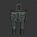 Ancient Bronze Tripod With Green Patina And Intricate Traditional Carvings