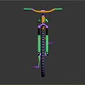Colorful Decorative Bicycle With Orange Frame Green Seat And Floral Patterned Purple Wheels