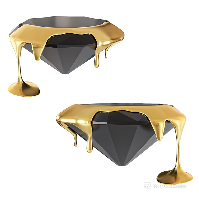 Modern Black Coffee Table With Gold Dripping Elements And Diamond Shaped Top 3d model