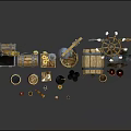 Medieval Weapons Collection With Barrels Swords Anchor And Cannon Decor Items