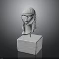 White Sculpted Head Sculpture With White Square Base And Artistic 3d model