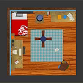 Cartoon Room Interior With Blue Walls Mario Poster Bed Desk And Wooden Floor
