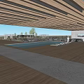 Road Facilities Featuring Wooden Walkway Surrounding Stones And Modern Building