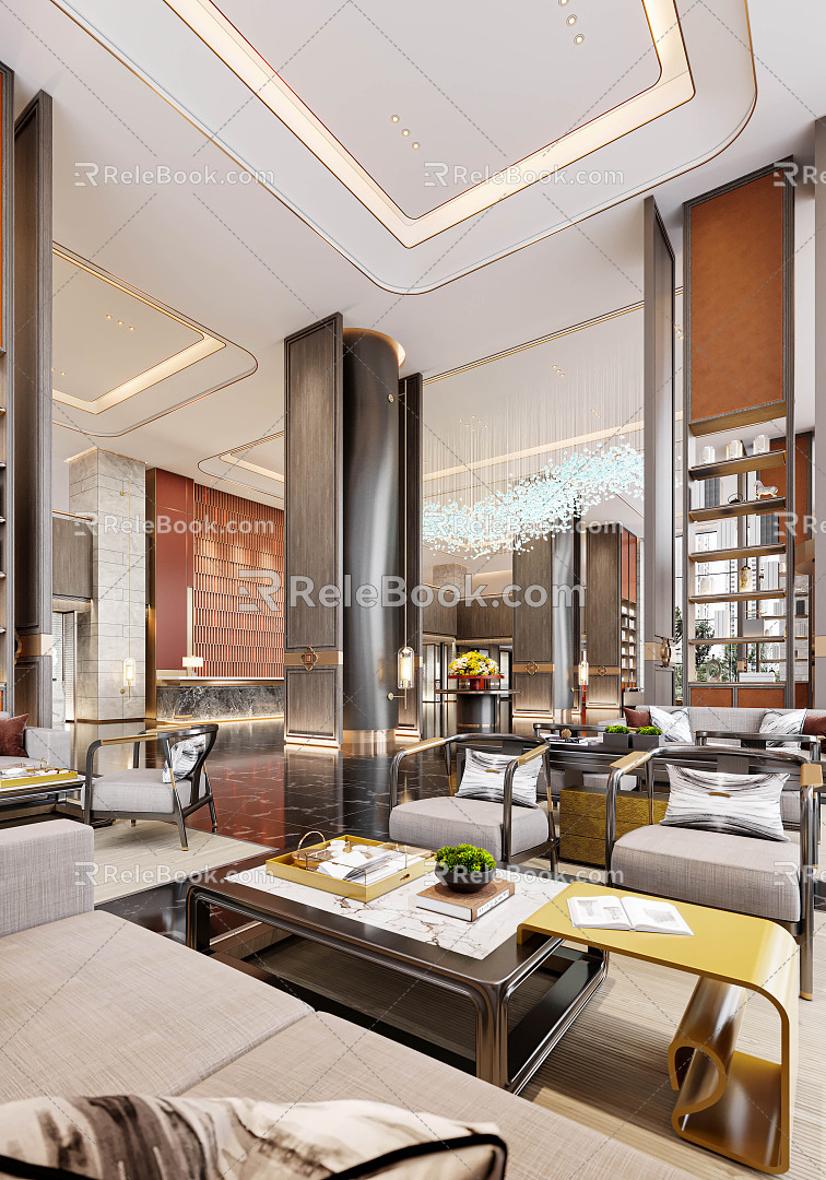 New Chinese Hall Hotel Lobby 3d model