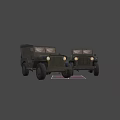 Vintage Military Jeeps With Star Emblems And Cargo Boxes On