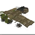 Modern Outdoor Campground Setup With Wooden Plank Platform Tent Hay Bales And Green Plants