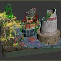 Detailed Miniature Architectural Model With Tower Boat Water Path And Plants