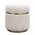 Elegant Round Ottoman Light Gray And Beige With Gold Metal Rings And Soft Blanket