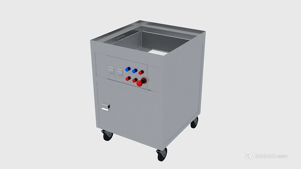 Gray Industrial Equipment with Wheels Open Top Tank Control Panel and Colored Buttons 3d model 