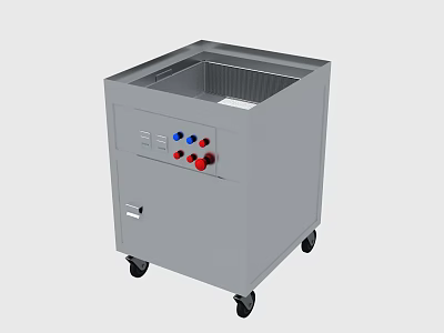 Gray Industrial Equipment with Wheels Open Top Tank Control Panel and Colored Buttons 3d model