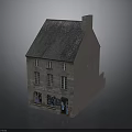 Two Story Brick Building With Gray Roof Ground Floor Shop Windows And Door