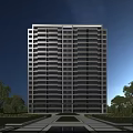 Modern High Rise Residential Building With Greenery Path And Clear Sky