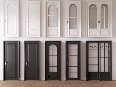 Stylish White And Black Hinged Doors With Arched Glass Panel Designs 3d model