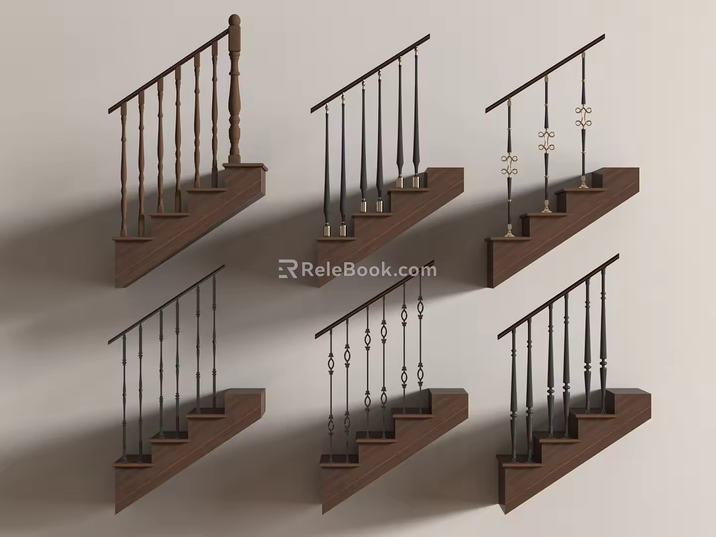 American Stair Handrail Metal Column Solid Wood Column 3d model
