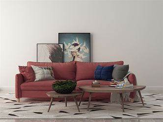 Modern Double Sofa Coffee Table Hanging Picture Combination 3d model