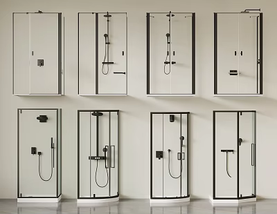 Modern Shower Systems With Glass Enclosures Handheld Sprays And Fixed Heads 3d model