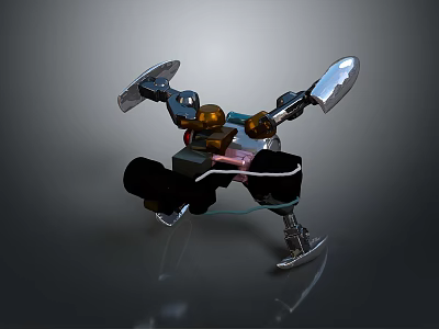 3D Modeled Futuristic Mechanical Robot With Silver Parts Black Structure And Colored Details 3d model