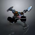 3D Modeled Futuristic Mechanical Robot With Silver Parts Black Structure And Colored Details
