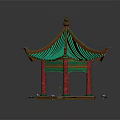 Traditional Chinese Pavilion With Green Roof Red Pillars And Lotus Pond