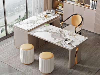 Modern Light Luxury Marble Tea Table and Chair Combination Tea Table Rock Plate Tea Table Tea Table Tea Tray Tea Set Backrest Chair Sofa Stool model