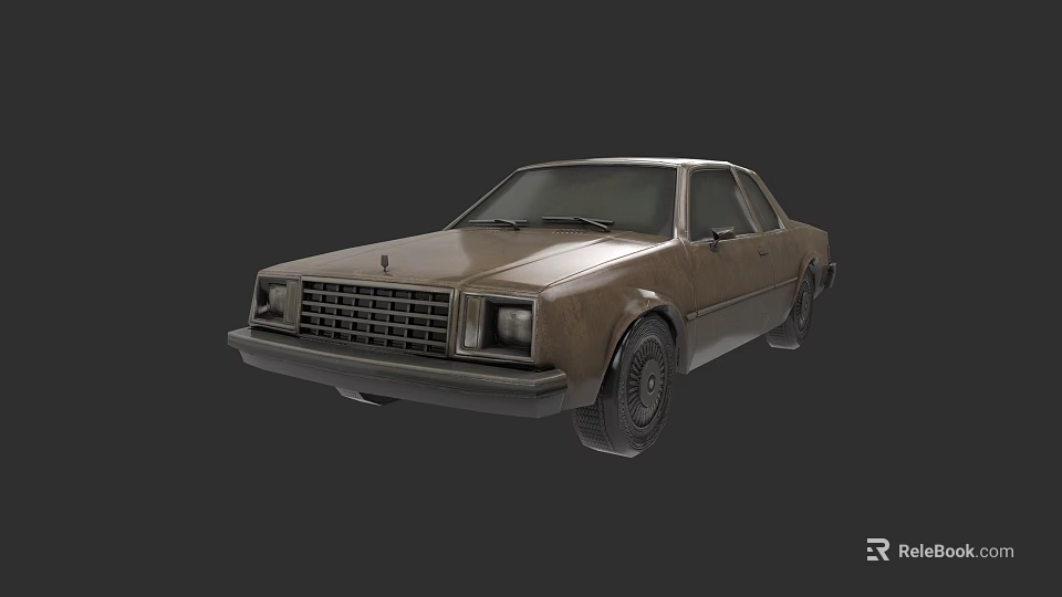 Old Brown Two Door Car With Rusty Aged Body And Vintage Classic Design 3d model 