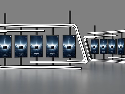 Modern Background Wall With LED Strip Lights And Multiple Display Posters In Sleek Design 3d model