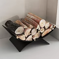 Minimalist White Fireplace Design With Burning Fire And Stacked Wood Logs 3d model
