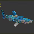 Blue Mechanical Shark Character Constructed With Building Blocks And Unique Design Details