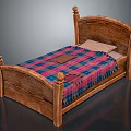 Traditional Wooden Bed With Carved Headboard Footboard Plaid Blanket And Pillows