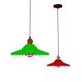 Green Glass Chandeliers With Gold Base And Scalloped Edge Hanging Decorative Design