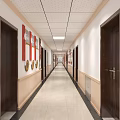 Elevator Corridor Interior With Circular Wall Decor Red Accents And Tile Flooring 3d model
