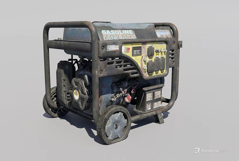 Heavy Duty Industrial Generator With Mobile Wheels And Control Panel For Power Supply 3d model 