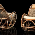 Classic Wicker Rocking Chair With Wooden Frame And White Cushion Design