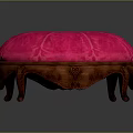 Round Bright Pink Velvet Footstool With Carved Wooden Legs And Classic Design