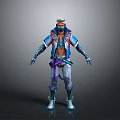 Futuristic Masked Character In Blue Purple Combat Outfit With White Hair