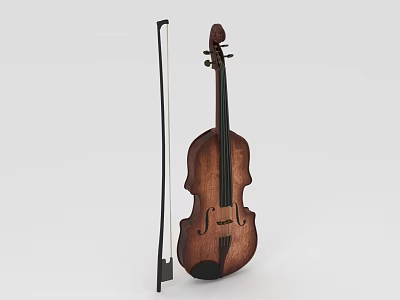 Professional Wooden Acoustic Violin With Bow For Musical Performance And Practice 3d model