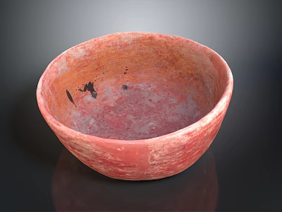 Handmade Red Ceramic Bowl Sculpture Carving With Textured Surface And Artistic Craftsmanship 3d model