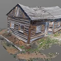 Dilapidated Old Wooden House With Broken Roof Weathered Planks And Overgrown Grass