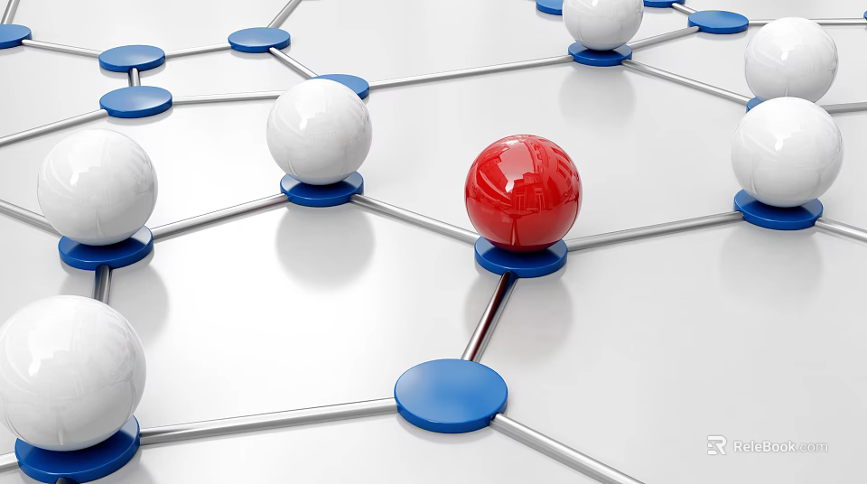 Commercial Equipment Network Structure With Interconnected White Red Nodes Blue Base And Silver Lines 3d model